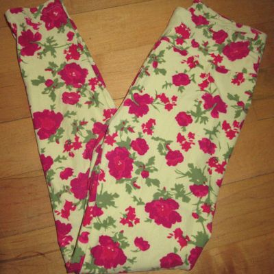 LuLaRoe OS Legging Yellow w/Bright Pink Flowers and HIDDEN UNICORNS